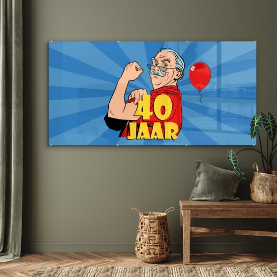 MuchoWow® Peinture sur verre 160x80 cm - Peinture sur verre acrylique - Anniversaire - 40 ans anniversaire homme - Blauw - Photo sur verre - Peintures