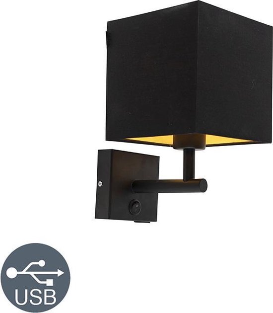 QAZQA zeno - Moderne Wandlamp met kap voor binnen - 1 lichts - L 200 mm -  Zwart -... | bol.com