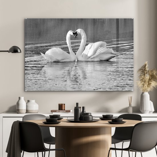 Peinture sur verre - Deux cygnes sur l'eau - noir et blanc - 120x80 cm - Peintures sur Verre Acrylique - Photo sur Glas