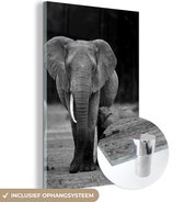 Peinture sur verre - Bébé éléphant nourri par sa mère - noir et blanc - 20x30 cm - Peintures sur Verre Peintures - Photo sur Glas