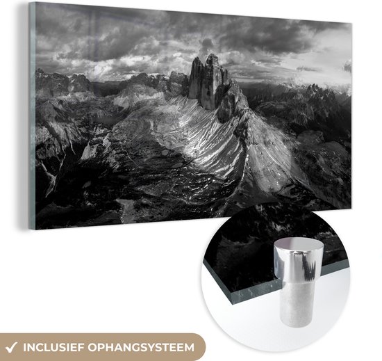 MuchoWow® Peinture sur verre 120x60 cm - Peinture sur verre - Alpes au coucher du soleil - noir et blanc - Photo sur verre acrylique - Peintures