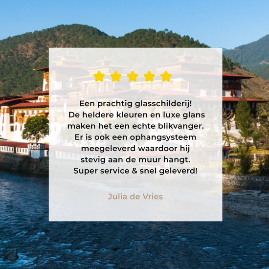 Punakha Dzong à côté d'une large rivière peu profonde au Bhoutan Plexiglas 90x60 cm - Tirage photo sur Glas (décoration murale en plexiglas)