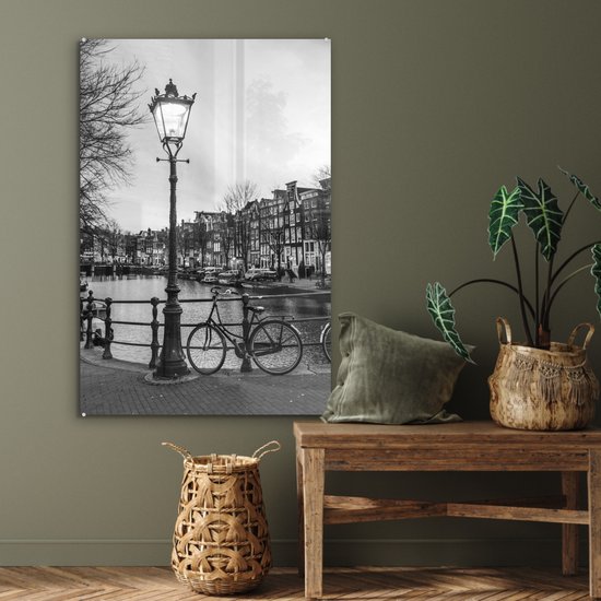 Peinture sur verre - Amsterdam au crépuscule - noir et blanc - 80x120 cm - Peintures Plexiglas