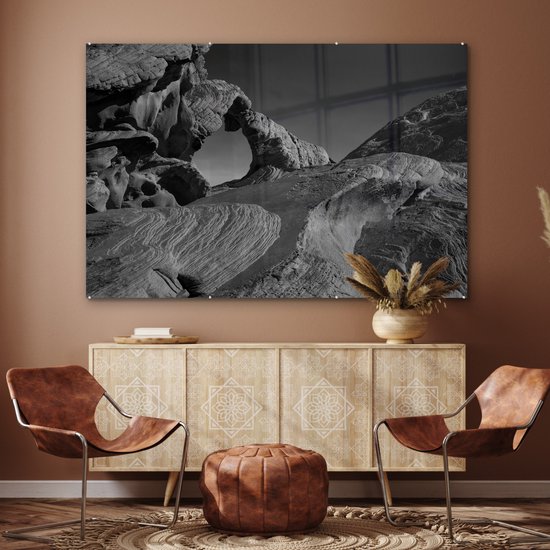 MuchoWow® Peinture sur verre 150x100 cm - Peinture sur verre acrylique - Rochers de grès - noir et blanc - Photo sur verre - Peintures