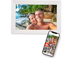 Cadre photo numérique avec WiFi et application Frameo - Cadre photo - 10 pouces - Pora - HD+ - Écran IPS - Wit - Micro SD - Écran tactile