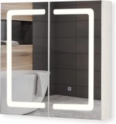 Badkamerspiegel met led verlichting - Badkamerkast - Badkamerspiegelkast - Wandkast - Met deuren - Warm wit/Koel wit - 65 x 65 x 13 cm - Wit