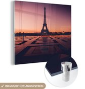 MuchoWow® Glasschilderij 20x20 cm - Schilderij acrylglas - Zonsondergang in Parijs - Foto op glas - Schilderijen