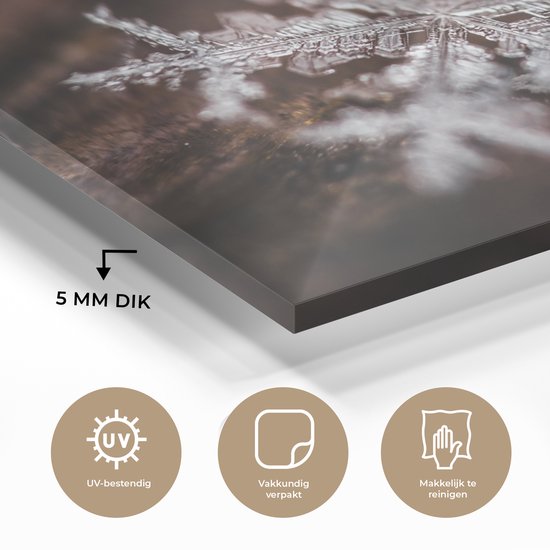 MuchoWow® Peinture sur verre 180x120 cm - Peinture sur verre acrylique - Flocon de neige en gros plan avec mise au point limitée - Photo sur verre - Peintures