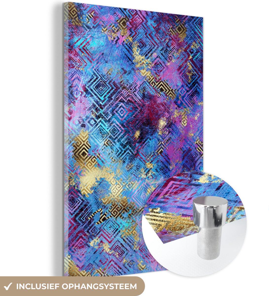 ® Glasschilderij 120x180 cm - Schilderij acrylglas - Marmer - Verf - Geometrische vormen - Foto op glas - Muurdecoratie woonkamer - Wanddecoratie slaapkamer - Schilderijen