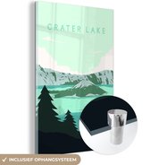 MuchoWow® Glasschilderij 100x150 cm - Schilderij acrylglas - Landschap - Oregon - Amerika - Crater lake - USA - Illustratie - Foto op glas - Schilderijen