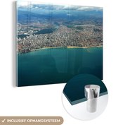 MuchoWow® Glasschilderij 40x30 cm - Schilderij acrylglas - Luchtfoto bij Fortaleza in Zuid-Amerika vanaf het water - Foto op glas - Schilderijen