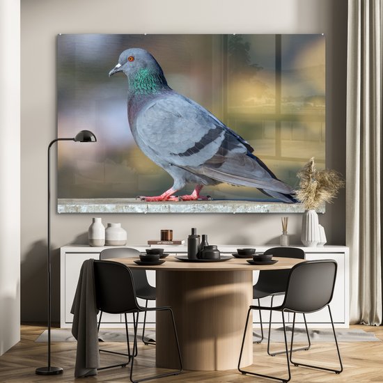 MuchoWow® Peinture sur verre 150x100 cm - Peinture sur verre acrylique - Duif - Vogel - Clôture - Photo sur verre - Peintures