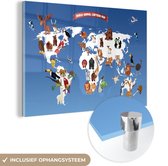 MuchoWow® Glasschilderij 150x100 cm - Schilderij acrylglas - Wereldkaart Kinderen - Dieren - Aarde - Foto op glas - Schilderijen