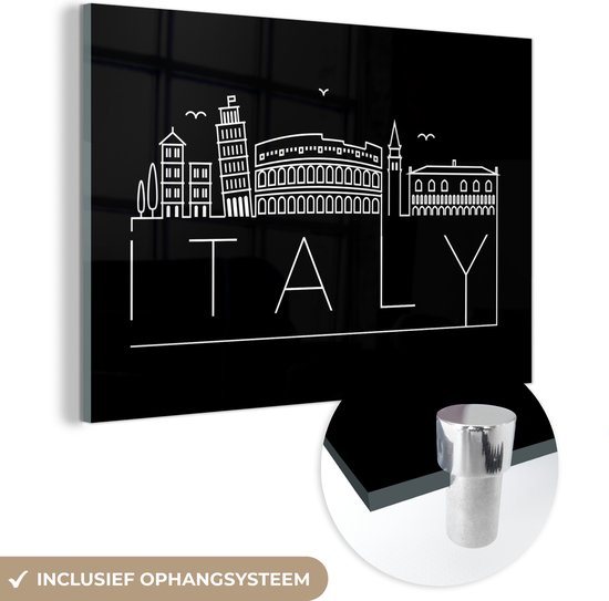 MuchoWow® Glasschilderij 60x40 cm - Schilderij acrylglas - Stadsaanzicht "Italy" met een zwarte achtergrond - Foto op glas - Schilderijen