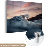 MuchoWow® Glasschilderij 180x120 cm - Schilderij acrylglas - Kalme golven bij zonsondergang - Foto op glas - Schilderijen