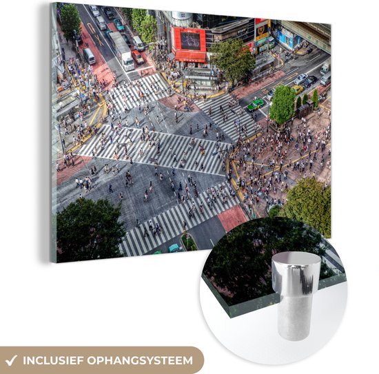 Passages pour piétons fréquentés à la ville de Shibuya au Japon Plexiglas 90x60 cm - Tirage photo sur Glas (décoration murale en plexiglas)