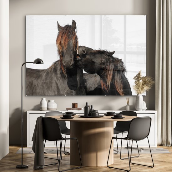 MuchoWow® Peinture sur Verre - Paarden - Fourrure - Wit - 180x120 cm - Peintures sur Verre Acrylique - Photo sur Glas