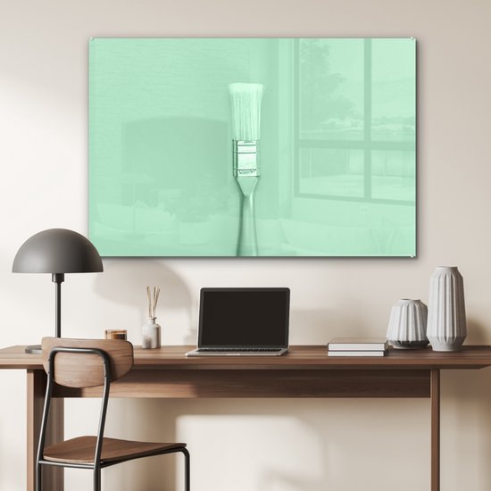 MuchoWow® Peinture sur Verre - Pinceau Vert Menthe - 120x80 cm - Peintures sur Verre Acrylique - Photo sur Glas