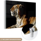 MuchoWow® Glasschilderij 180x120 cm - Schilderij acrylglas - Tijger - Dieren - Zwart - Foto op glas - Schilderijen