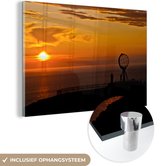 MuchoWow® Glasschilderij 120x80 cm - Schilderij acrylglas - Zonsondergang op de Noordkaap - Foto op glas - Schilderijen
