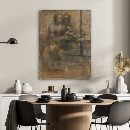 MuchoWow® Peinture sur Verre - Marie avec Enfant et Sainte Anne - Leonardo de Vinci - 60x80 cm - Peintures sur Verre Acrylique - Photo sur Glas