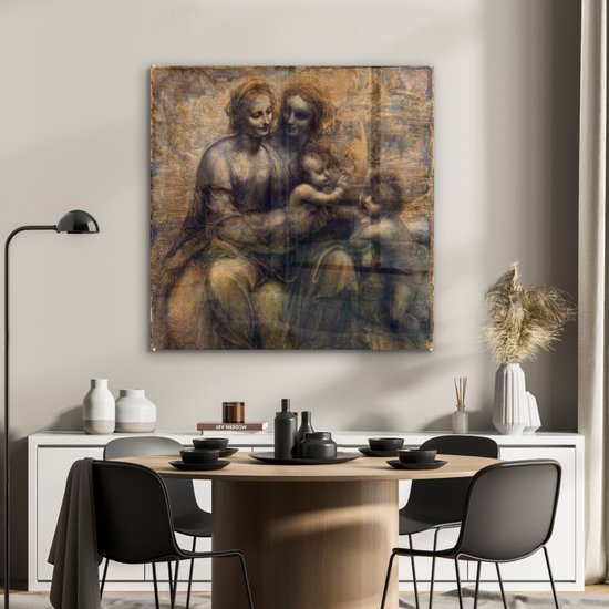 MuchoWow® Peinture sur verre 90x90 cm - Peinture sur verre acrylique - Marie avec l'enfant et sainte Anne - Leonardo de Vinci - Photo sur verre - Peintures