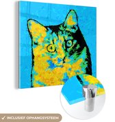MuchoWow® Glasschilderij 20x20 cm - Schilderij acrylglas - Kattenportret - Foto op glas - Schilderijen