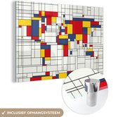 Wereldkaart mondrian-original en plexiglas grand 120x80 cm