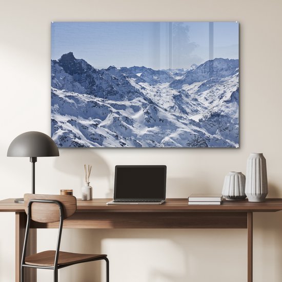 Montagnes enneigées en hiver Glas 120x80 cm - Tirage photo sur Glas (Décoration murale en plexiglas)