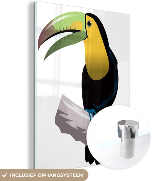 MuchoWow® Peinture sur verre 90x120 cm - Peinture sur verre acrylique - Illustration d'un toucan - Photo sur verre - Peintures