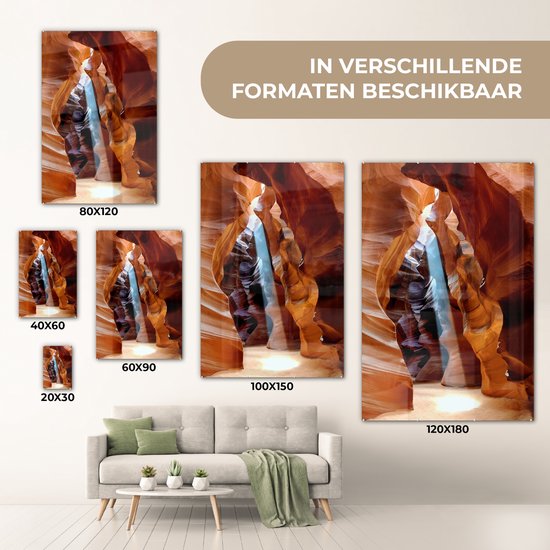 Peinture sur verre - La lumière du soleil à travers les crevasses étroites de l'Antelope Canyon - 120x180 cm - Peintures sur verre acrylique - Photo sur Glas