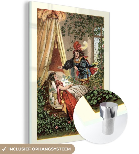 MuchoWow® Peinture sur verre 90x120 cm - Peinture sur verre acrylique - Une illustration colorée de la belle au bois dormant - Photo sur verre - Peintures