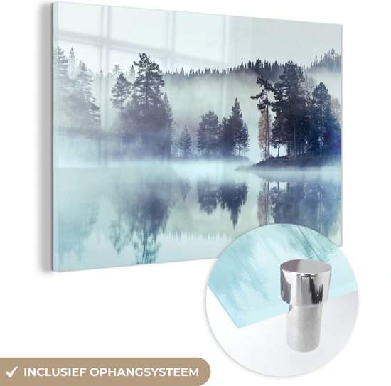 Glasschilderij - Bos - Mist - Winter - 120x80 cm - Plexiglas Schilderijen