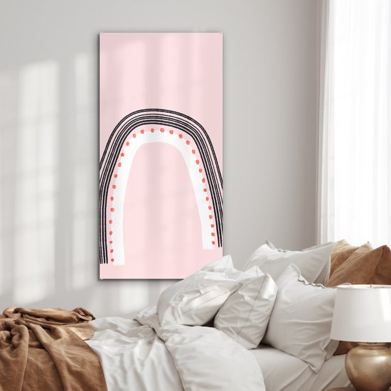 MuchoWow® Glasschilderij 60x120 cm - Schilderij acrylglas - Regenboog - Minimalisme - Roze - Foto op glas - Schilderijen