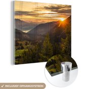 MuchoWow® Glasschilderij 20x20 cm - Schilderij acrylglas - Alpen - Berg - Zon - Foto op glas - Schilderijen