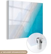 MuchoWow® Glasschilderij 20x20 cm - Schilderij acrylglas - Strand - Zee - Blauw - Foto op glas - Schilderijen