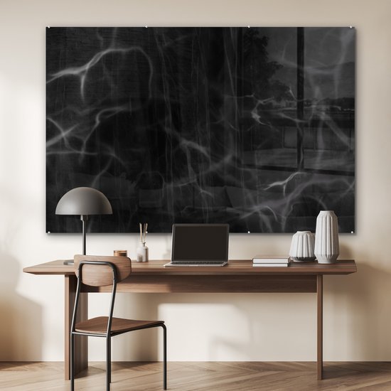 MuchoWow® Peinture sur verre 180x120 cm - Peinture sur verre - Marbre - Motifs - Zwart - Photo sur verre acrylique - Peintures