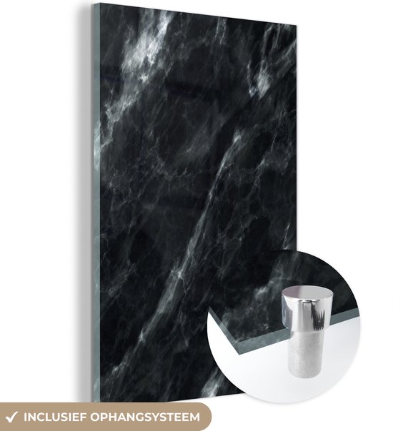 MuchoWow® Peinture sur verre 60x90 cm - Peinture sur verre acrylique - Marbre - Zwart - Luxe - Photo sur verre - Peintures