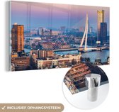 MuchoWow® Glasschilderij 160x80 cm - Schilderij acrylglas - Rotterdam - Skyline - Zonsondergang - Foto op glas - Schilderijen