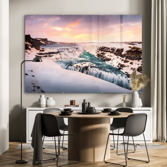 Formation de glace à la cascade de Gullfoss en Islande Plexiglas 180x120 cm - Tirage photo sur Glas (Décoration murale plexiglas) XXL / Groot format!