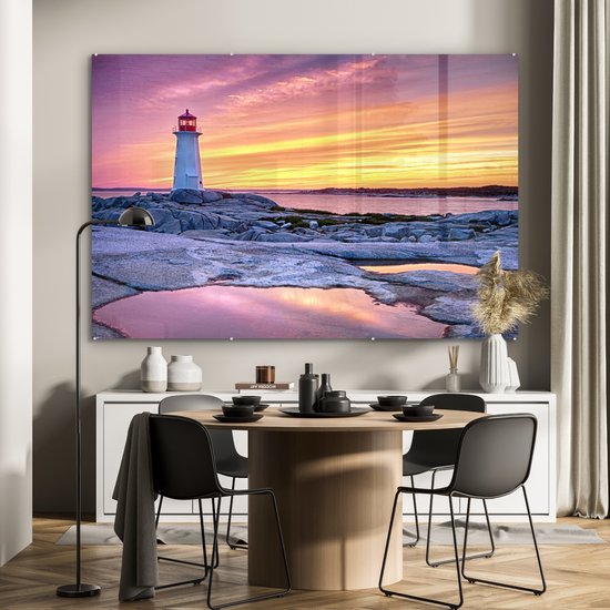 MuchoWow® Peinture sur verre 150x100 cm - Peinture sur verre acrylique - Phare au coucher du soleil en Nova -Écosse - Photo sur verre - Peintures