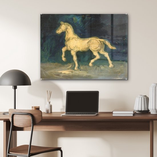 ® Glasschilderij 80x60 cm - Schilderij acrylglas - Paard - Vincent van Gogh - Foto op glas - Muurdecoratie woonkamer - Wanddecoratie slaapkamer - Schilderijen