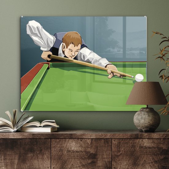 Peinture sur verre - un homme qui frappe en jouant au billard - 80x60 cm - Peintures sur Verre Peintures - Photo sur Glas