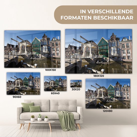 Peinture sur Verre - Alkmaar - Pont - Maisons - 180x120 cm - Peintures sur Verre Peintures - Photo sur Glas