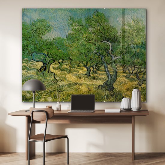 MuchoWow® Peinture sur verre 160x120 cm - Peinture sur verre acrylique - Oliveraie - Vincent van Gogh - Photo sur verre - Peintures