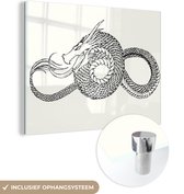 MuchoWow® Glasschilderij 120x90 cm - Schilderij acrylglas - Illustratie van drakentatoeage - Foto op glas - Schilderijen