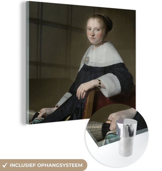 MuchoWow® Glasschilderij 20x20 cm - Schilderij acrylglas - Portret van Maria van Strijp - Johannes Cornelisz Verspronck - Foto op glas - Schilderijen