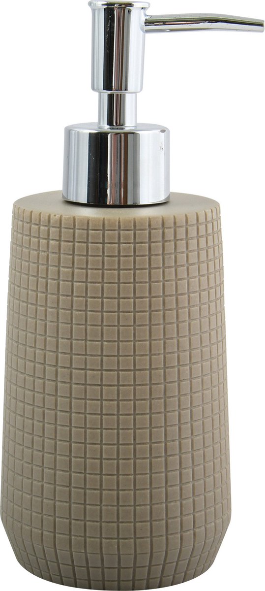 MSV Zeeppompje/dispenser - Squares - kunststeen - taupe - 7 x 18 cm - 275 ml