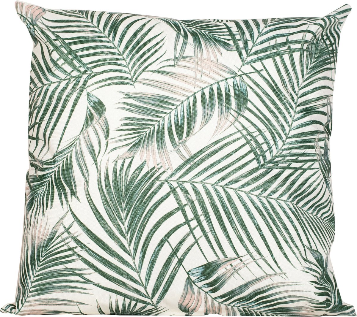 Anna's collection buitenkussen palm - wit/groen - 60 x 60 cm - Water en UV bestendig