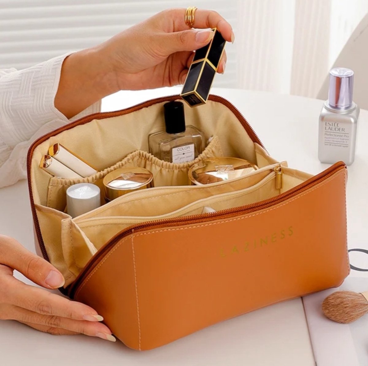 Poceacles Draagbare make-up tas grote capaciteit reizen cosmetische tas voor vrouwen meisjes make-up borstel geval toilettas met rits, Japanse Draak, Eén maat